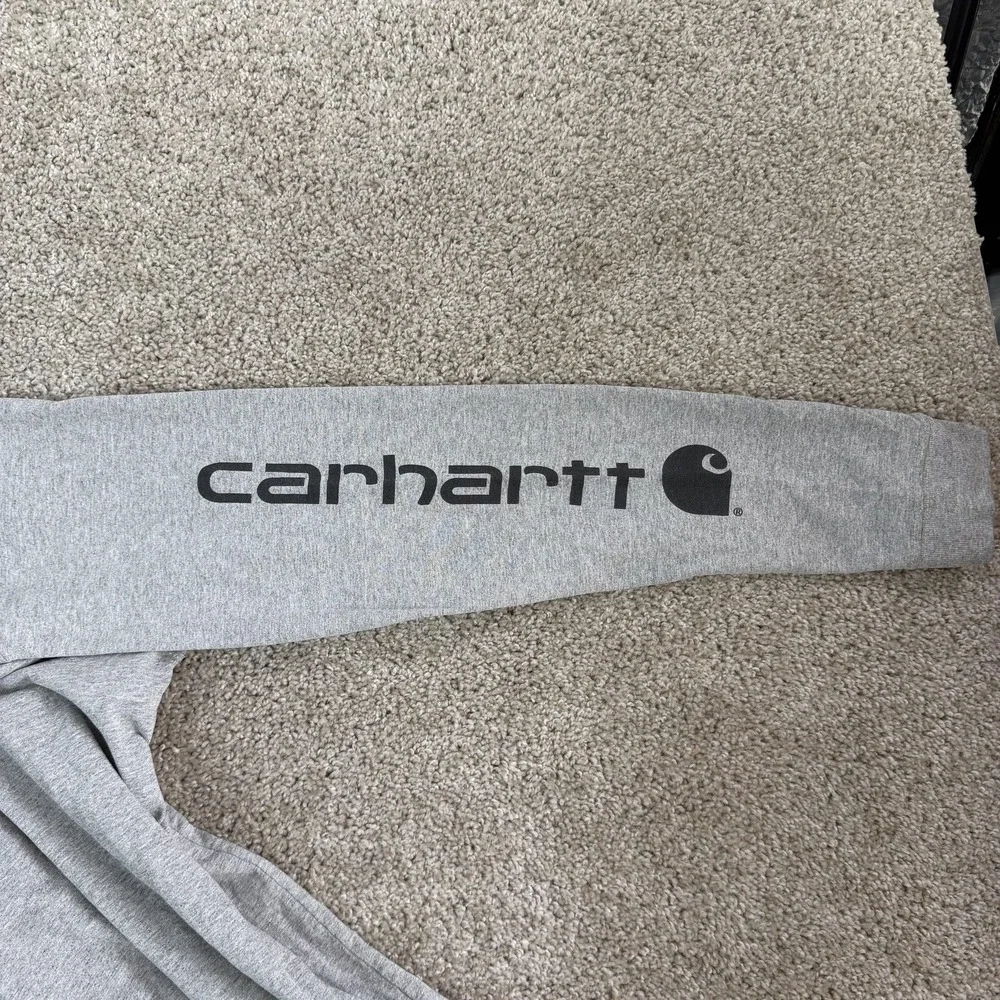 Carhartt Logo Shirt Mens Large Gray Long Sleeve Workwear Tee T-Shirt Casual